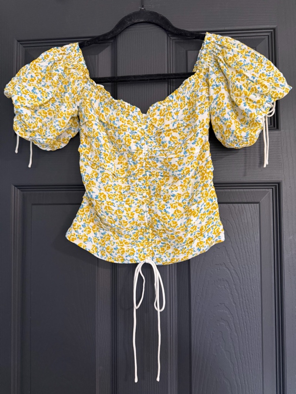 Skylar + Madison Yellow Floral Puff-Sleeve Blouse